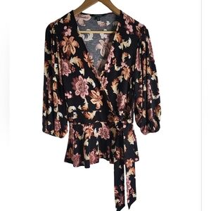 Ralph Lauren Black and Pink Floral Wrap Blouse
